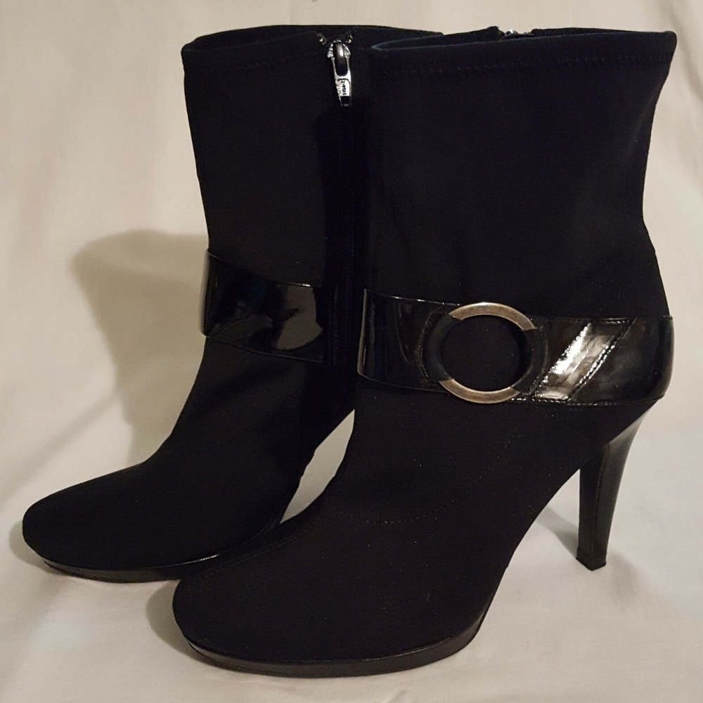 New Style fabric snug fit black patent ankle boot